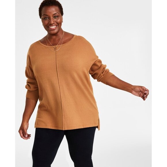 Style & Co Womens Plus Size 3X Front-Seam Tunic Sweater in Caramel Kiss $59 SW3 - Picture 1 of 7